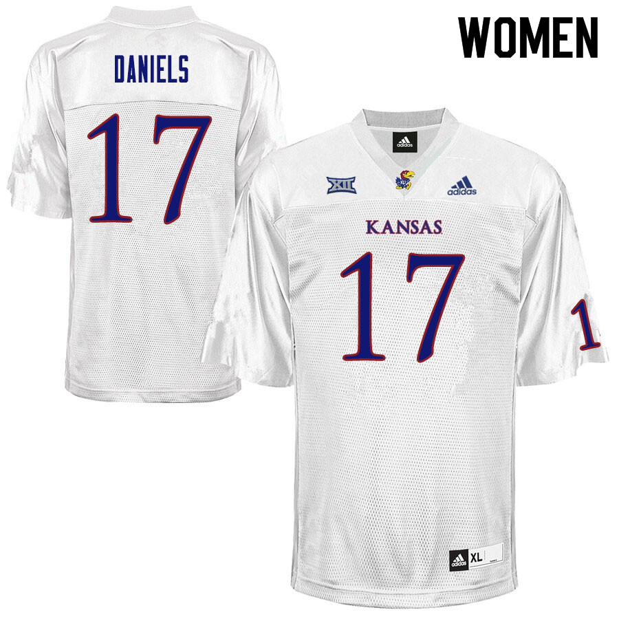 Women #17 Jalon Daniels Kansas Jayhawks College Football Jerseys Sale-White - Click Image to Close